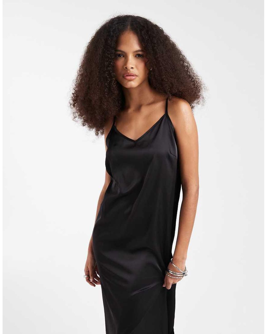 Pieces Black Satin Cami Maxi Dress
