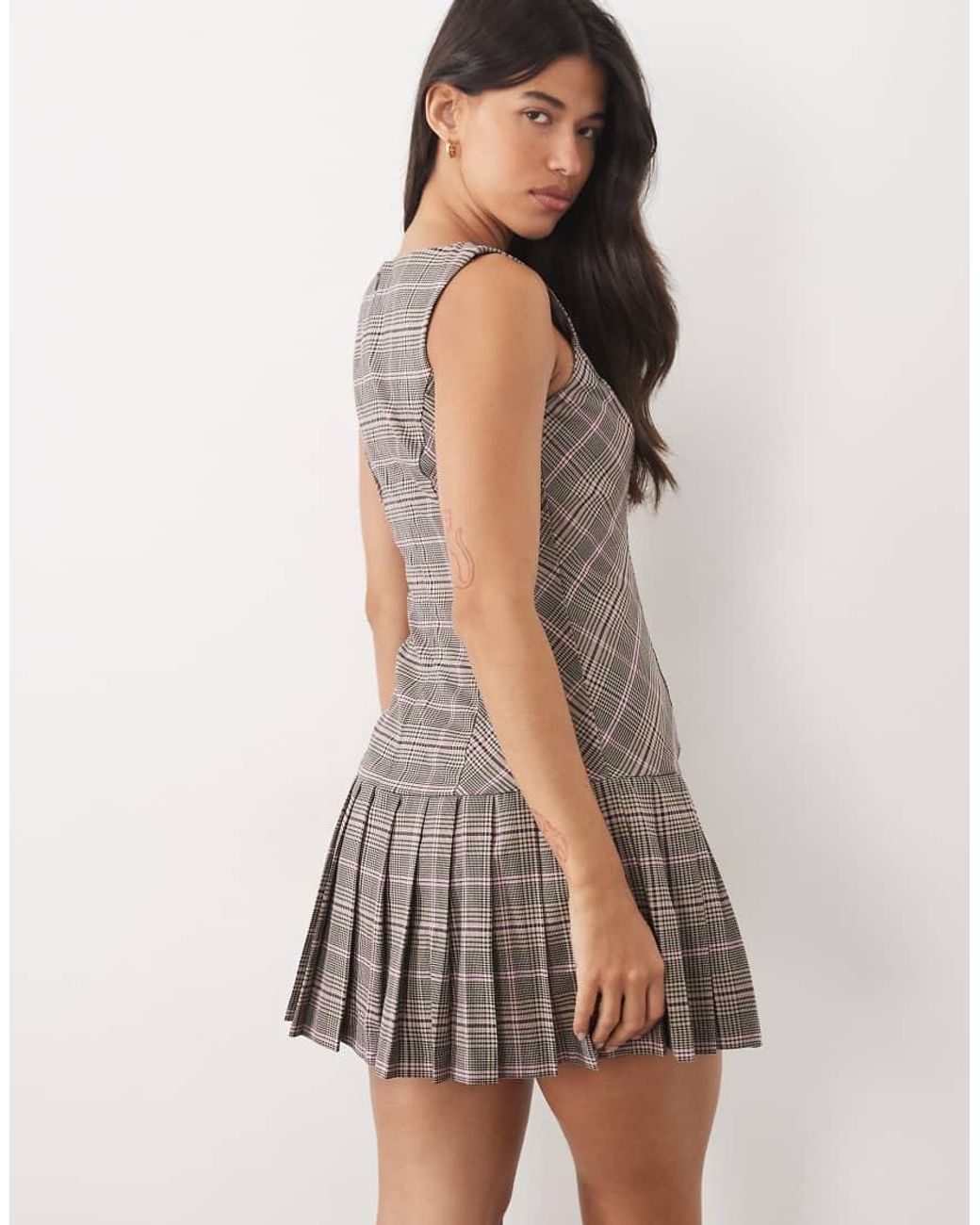 Nobody's Child Brown Tailored Sleeveless Pinafore Kilt Mini Dress