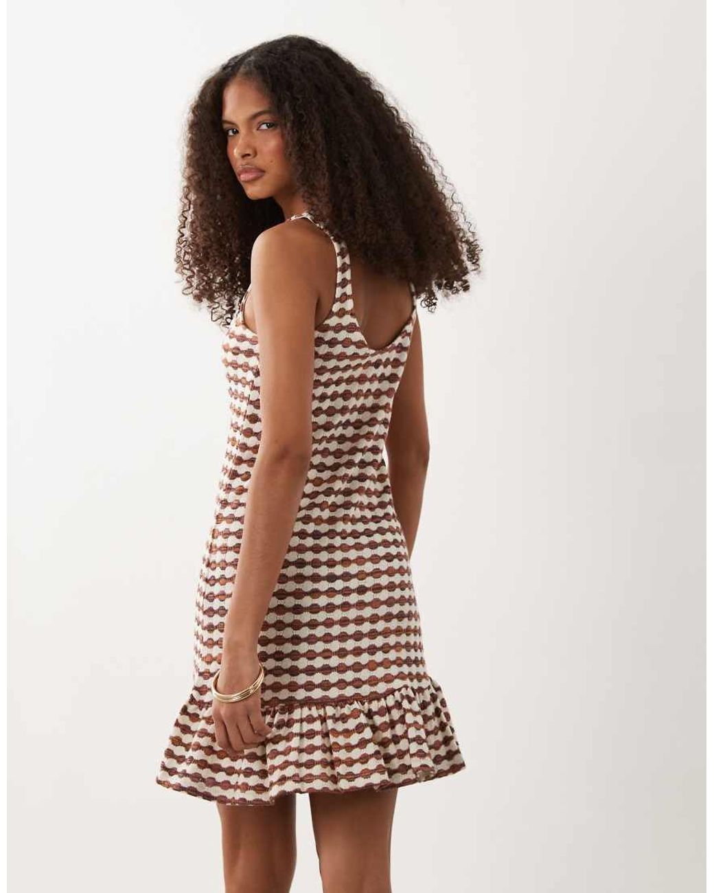 ASOS Natural Crochet Jersey Scoop Neck Mini Dress With Frill Detail