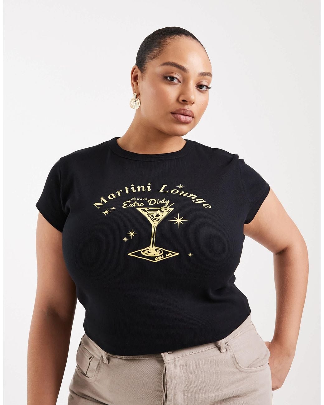 ASOS Asos Design Curve Baby Tee With Martini Graphic in Black | Lyst ...