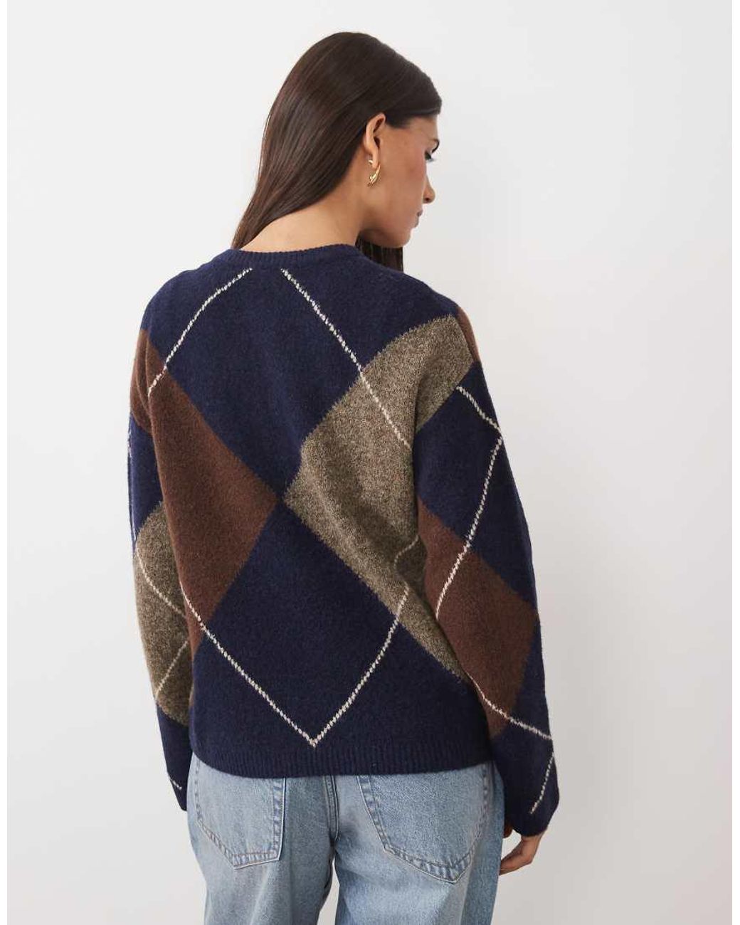 Nobody's Child Blue Henley Wool Mix Argyle Long Sleeve Collared Jumper