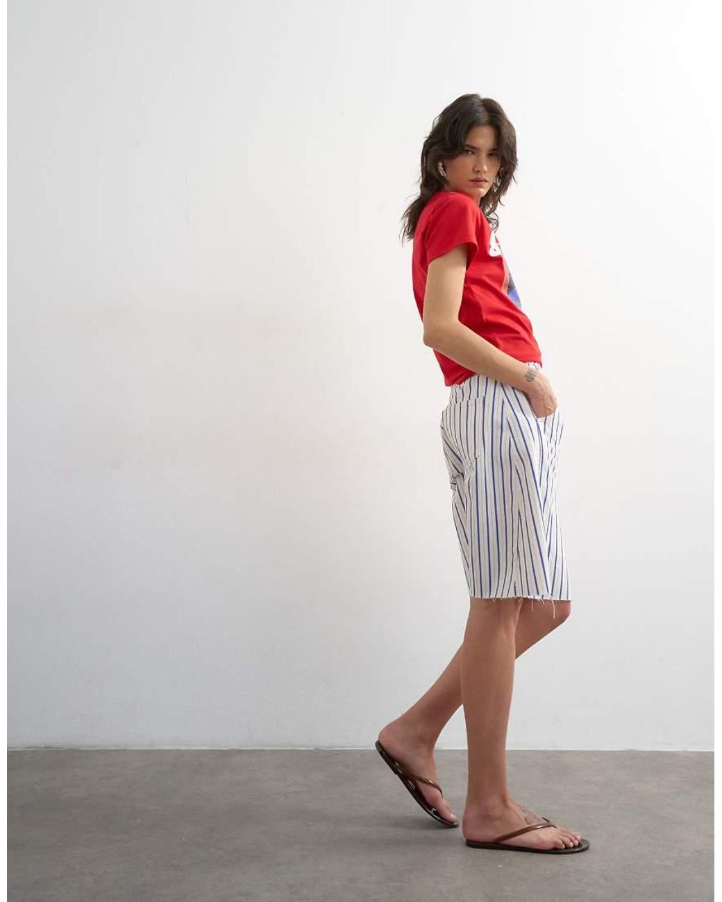 TOPSHOP Red Denim Barrel Jorts