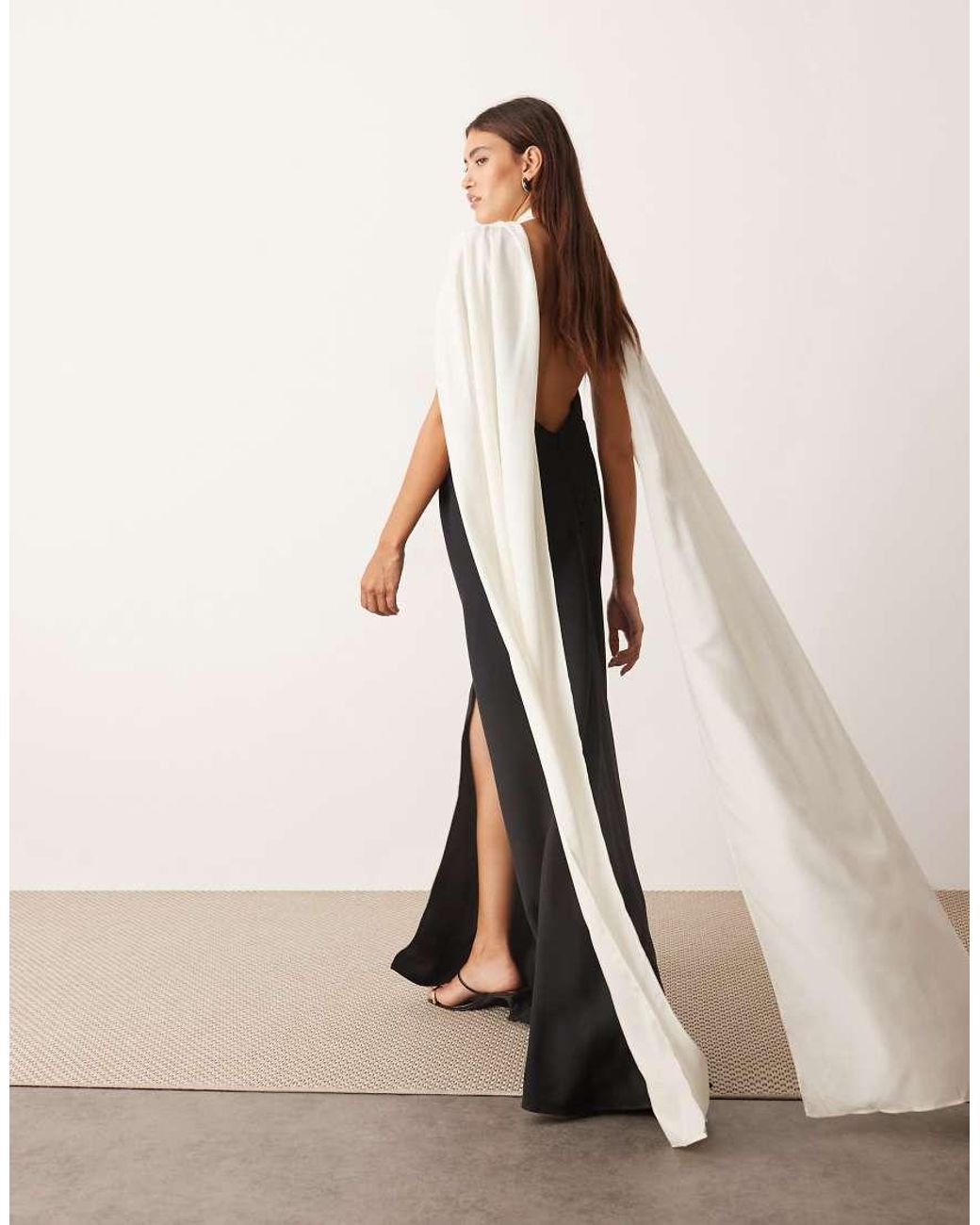 ARRANGE Natural Crepe Column Maxi Dress With Contrast Drape Back