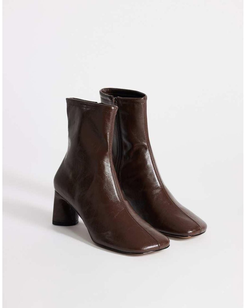 TOPSHOP Brown Kenna Block Heel Ankle Boot