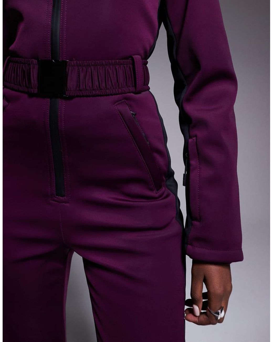ASOS 4505 Ski & Snow Purple Asos 4505 Ski Soft Shell Retro Side Stripe Belted Ski Suit