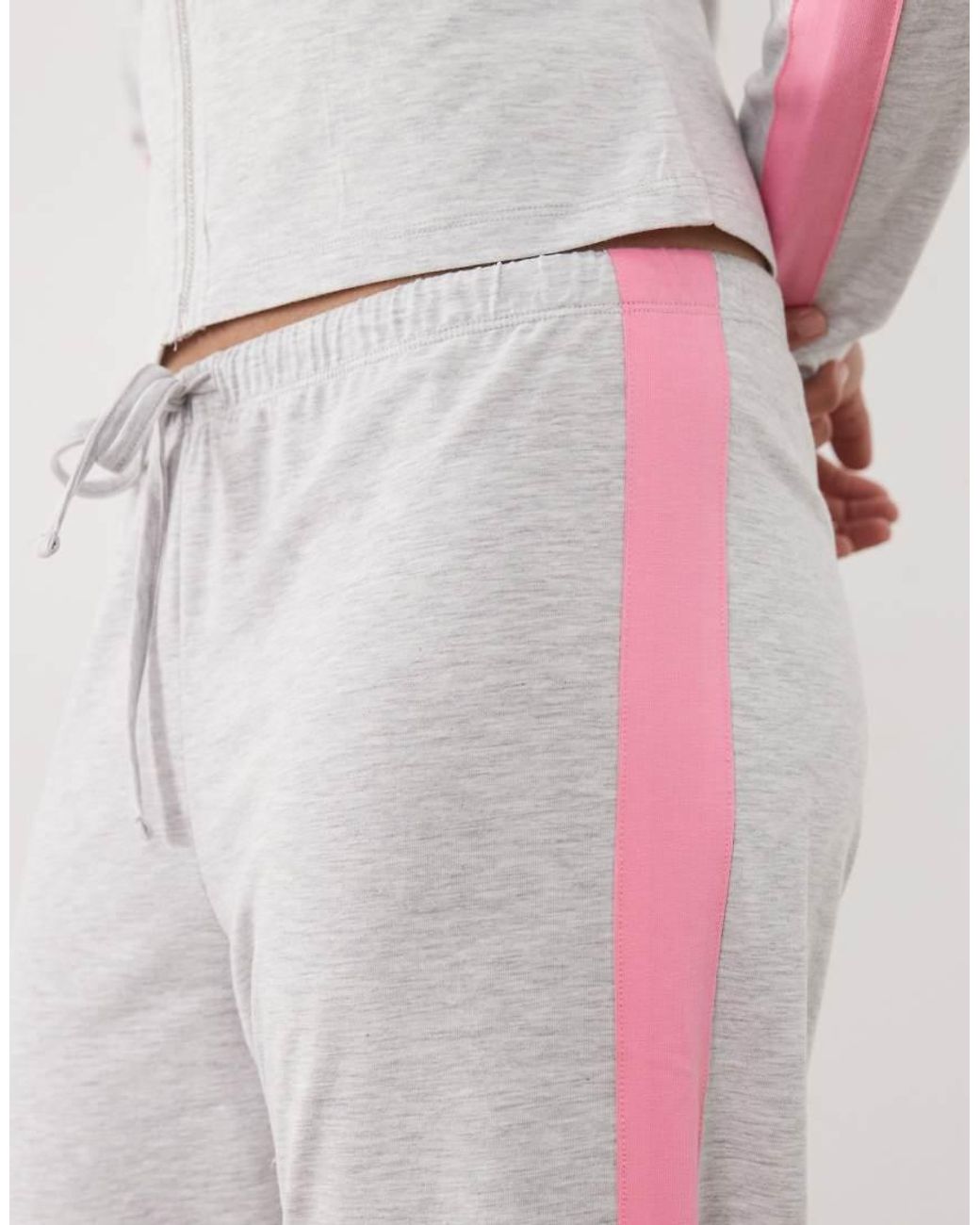 ASOS Natural Co-ord Capri Length joggers With Contrast Pink Stripe