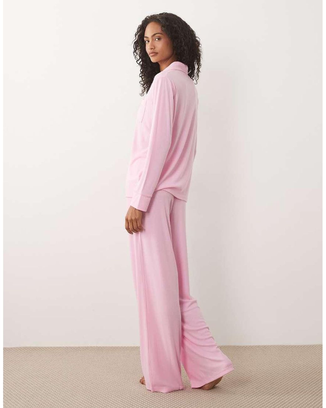 Brave Soul Pink Button Down Shirt And Pants Pajamas