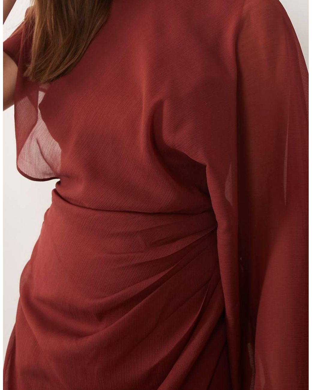 ASOS Red Asos Design Tall Cape Sleeve Bias Cut Drape Maxi Dress With Low Back