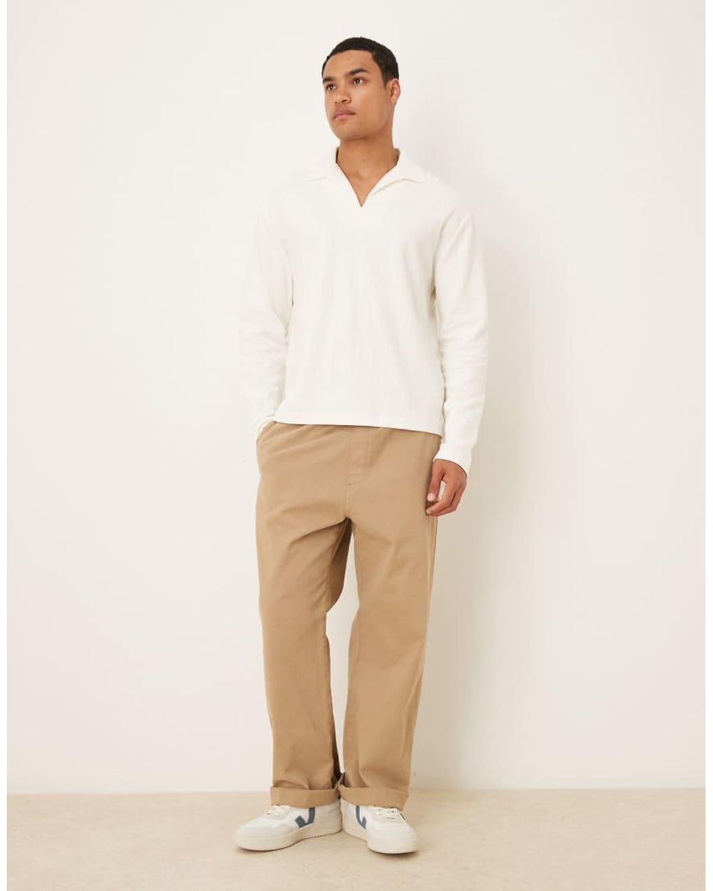 ASOS White Relaxed Long Sleeve Polo for men
