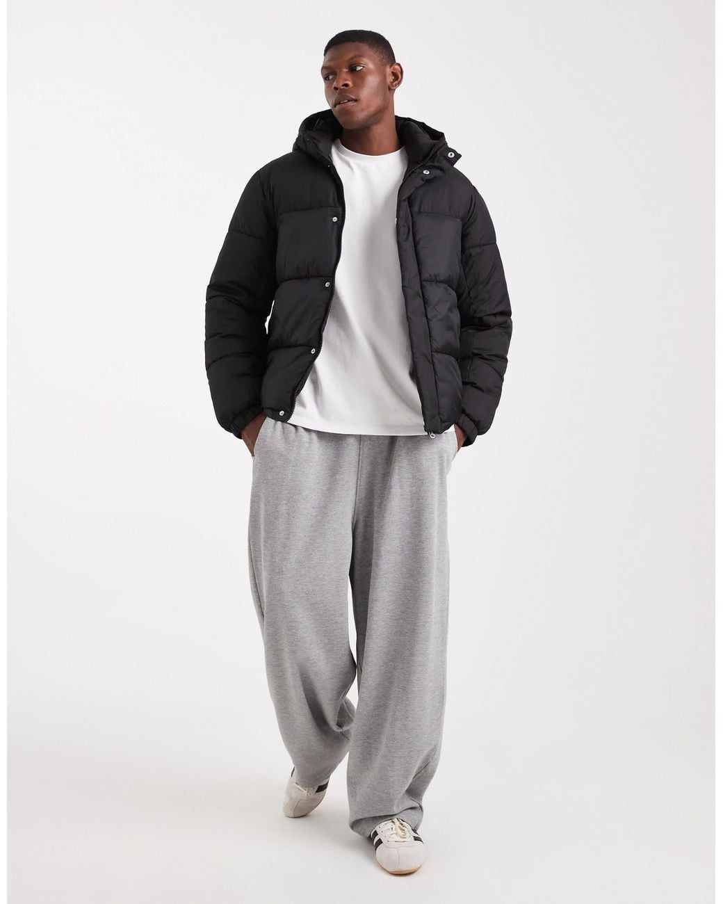 Jack & Jones Black Hooded Puffer Jacket for men