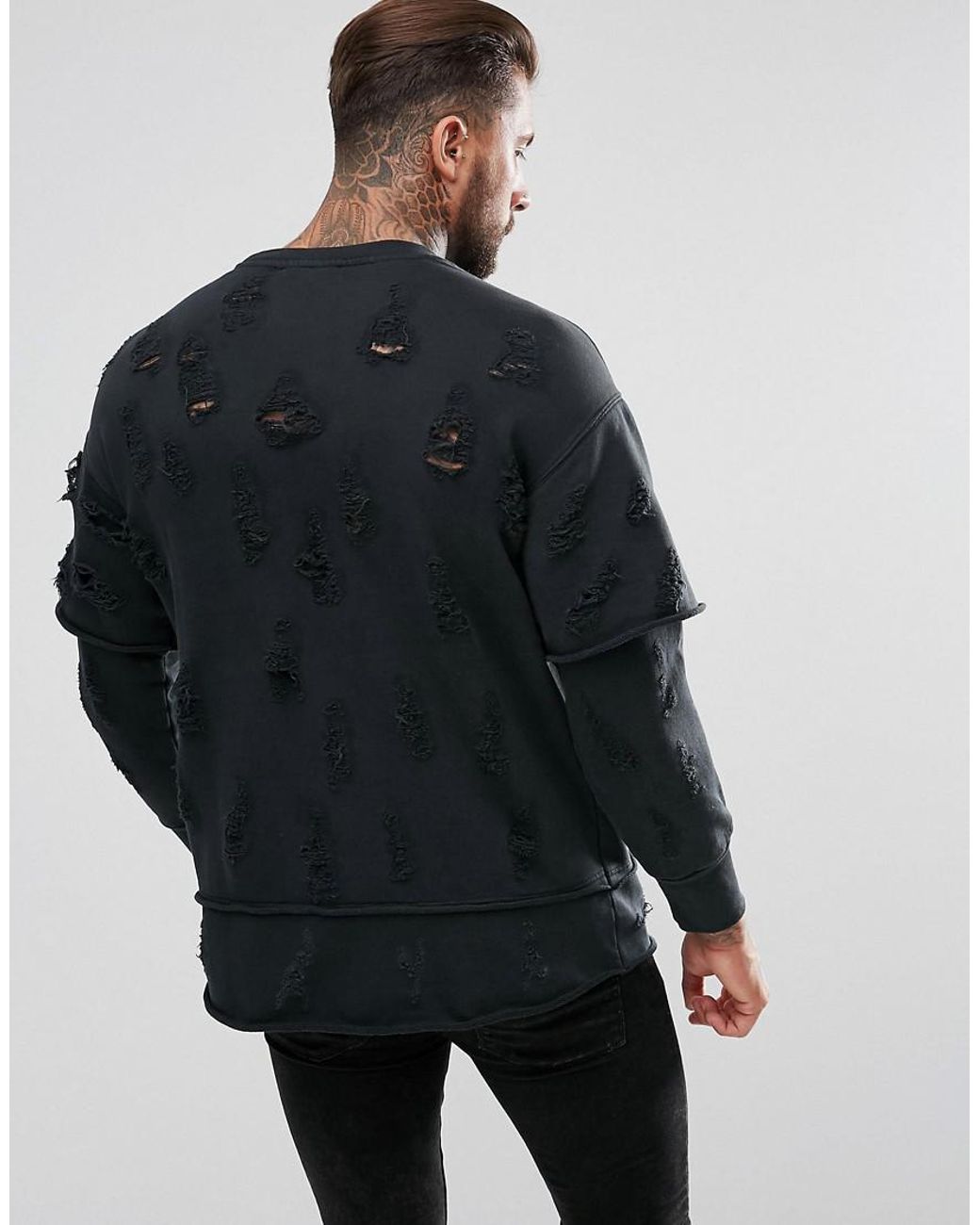 DIESEL Ripped Sweater in Black for Men | Lyst