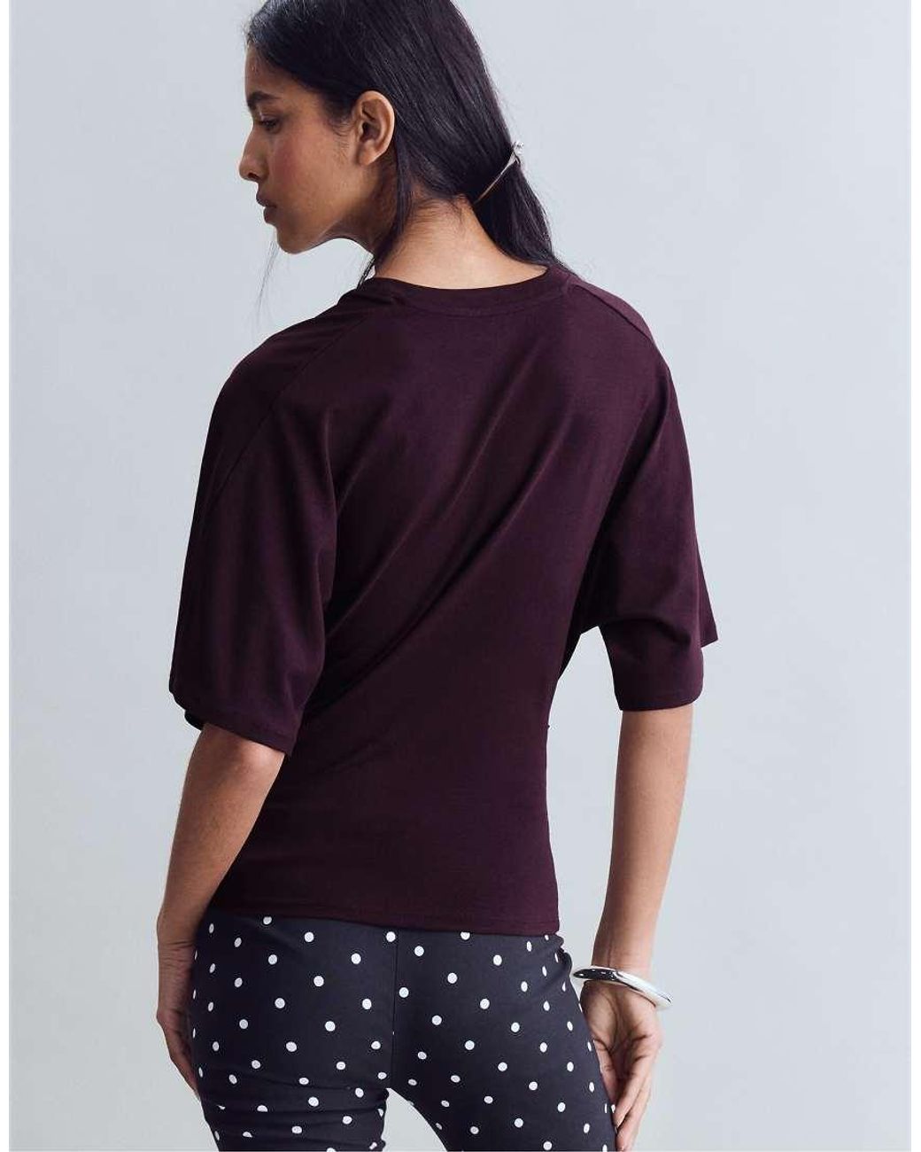 Stradivarius Blue Short Kimono Sleeve T-shirt