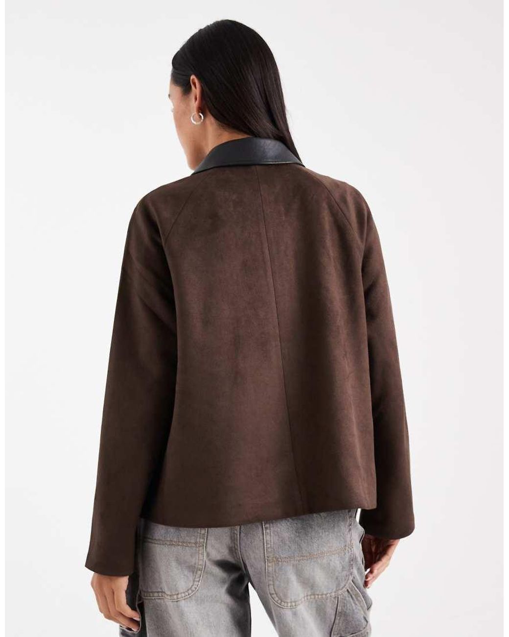 ONLY Brown Faux Suede Jacket With Contrast Collar