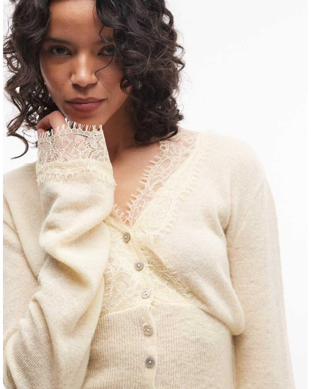 Reclaimed Vintage Natural Lace Trim Cardigan