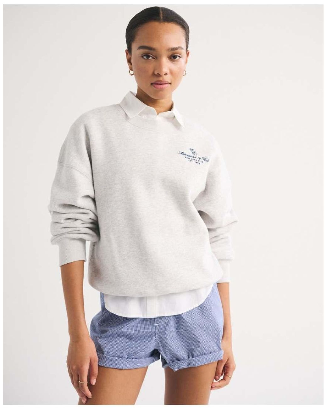 Abercrombie & Fitch White Logo Crew Sweatshirt