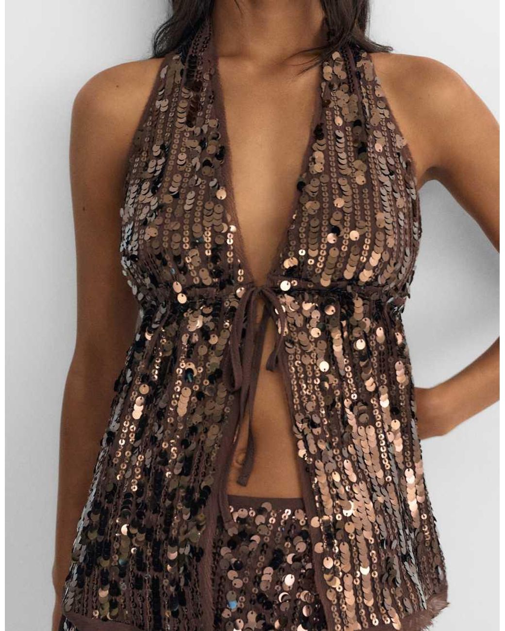 Pull&Bear Brown Sequin Halter Top