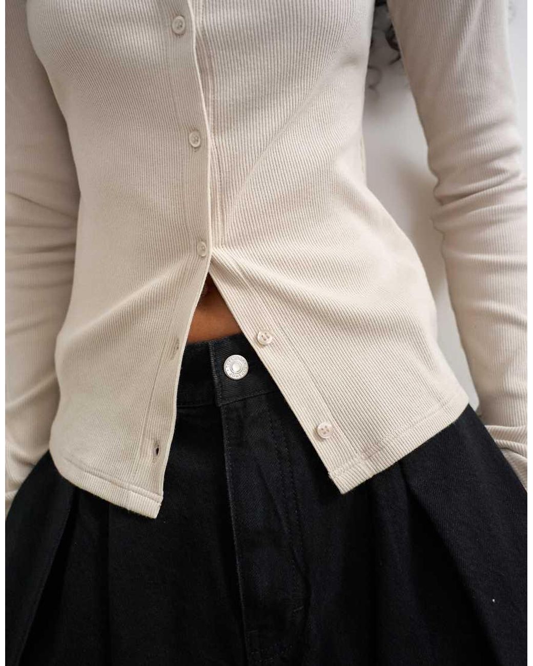 TOPSHOP Natural Button Through Long Sleeve Top