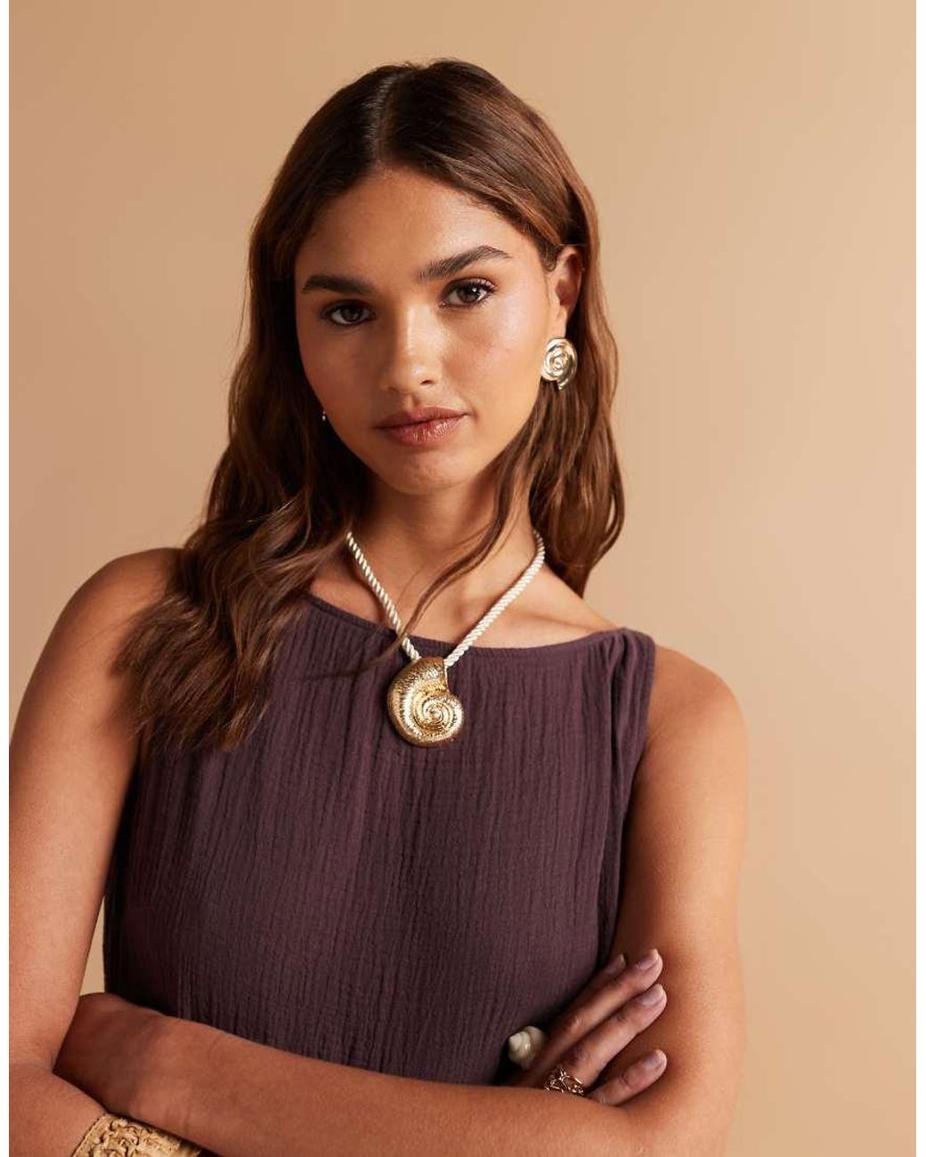 ASOS Natural Laundered Slash Neck Maxi Dress With Seaming Detail