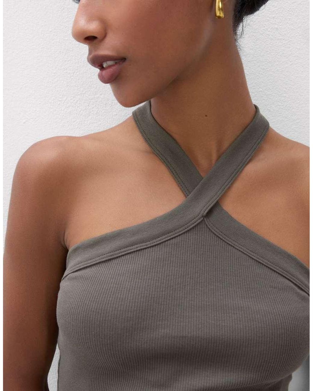 Intimissimi Green Ribbed Superior Cotton Crossover Cami