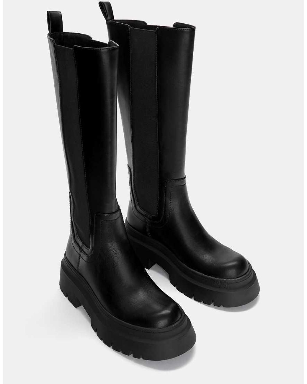 Pull&Bear Black Stretch Chunky Knee High Boots