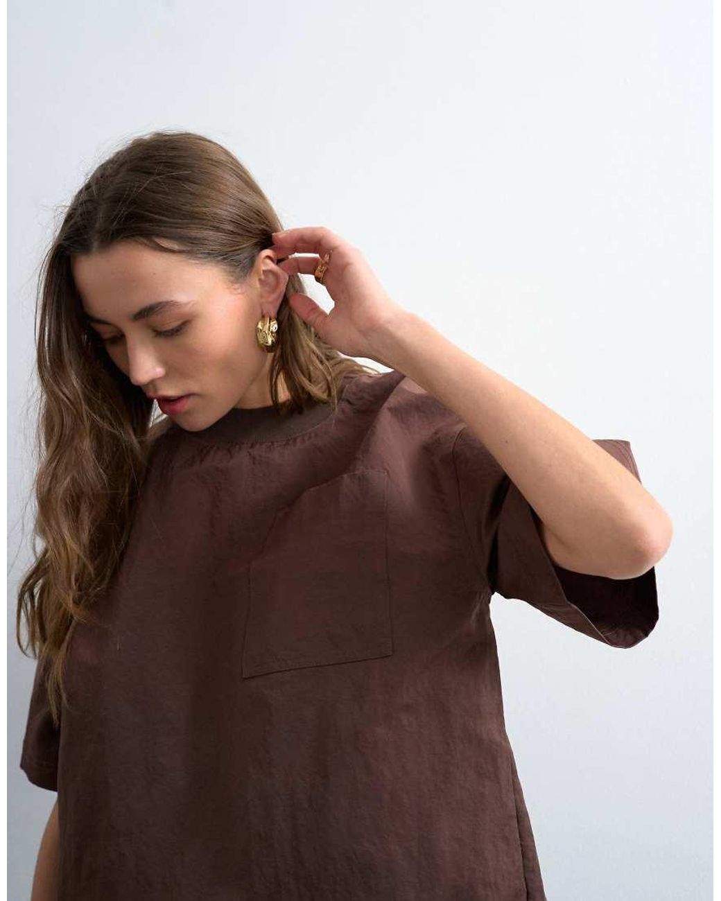 TOPSHOP Brown Structured Woven Tee