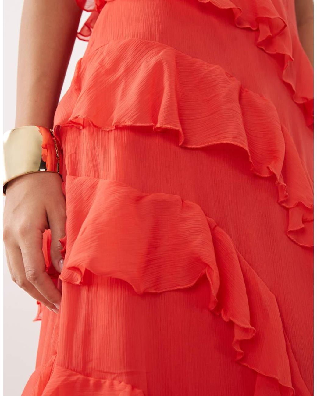 Vero Moda Red Smilla Chiffon Cami Ruffle Detail Midi Dress