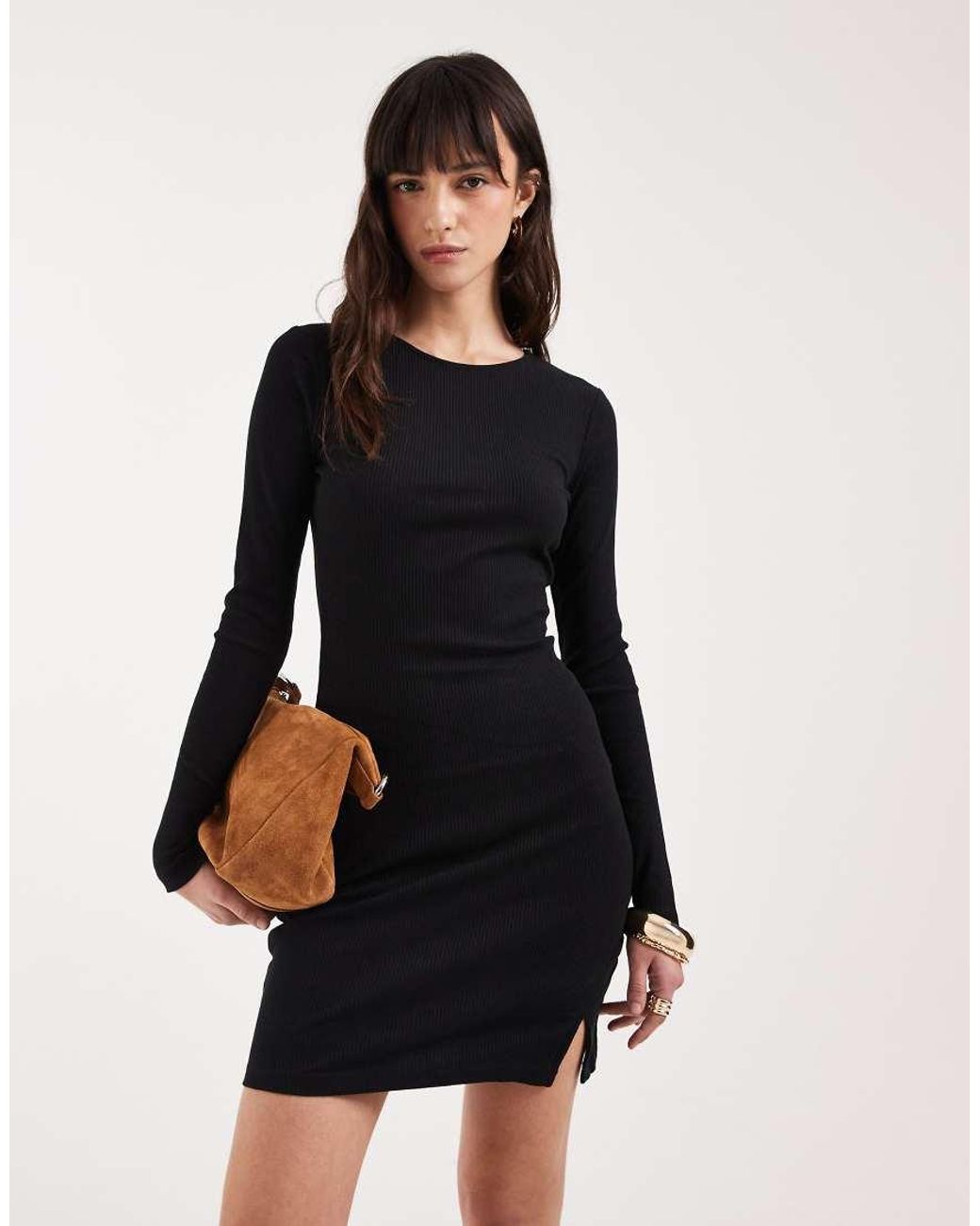 ASOS Black Long Sleeve Mini Dress With Split Hem