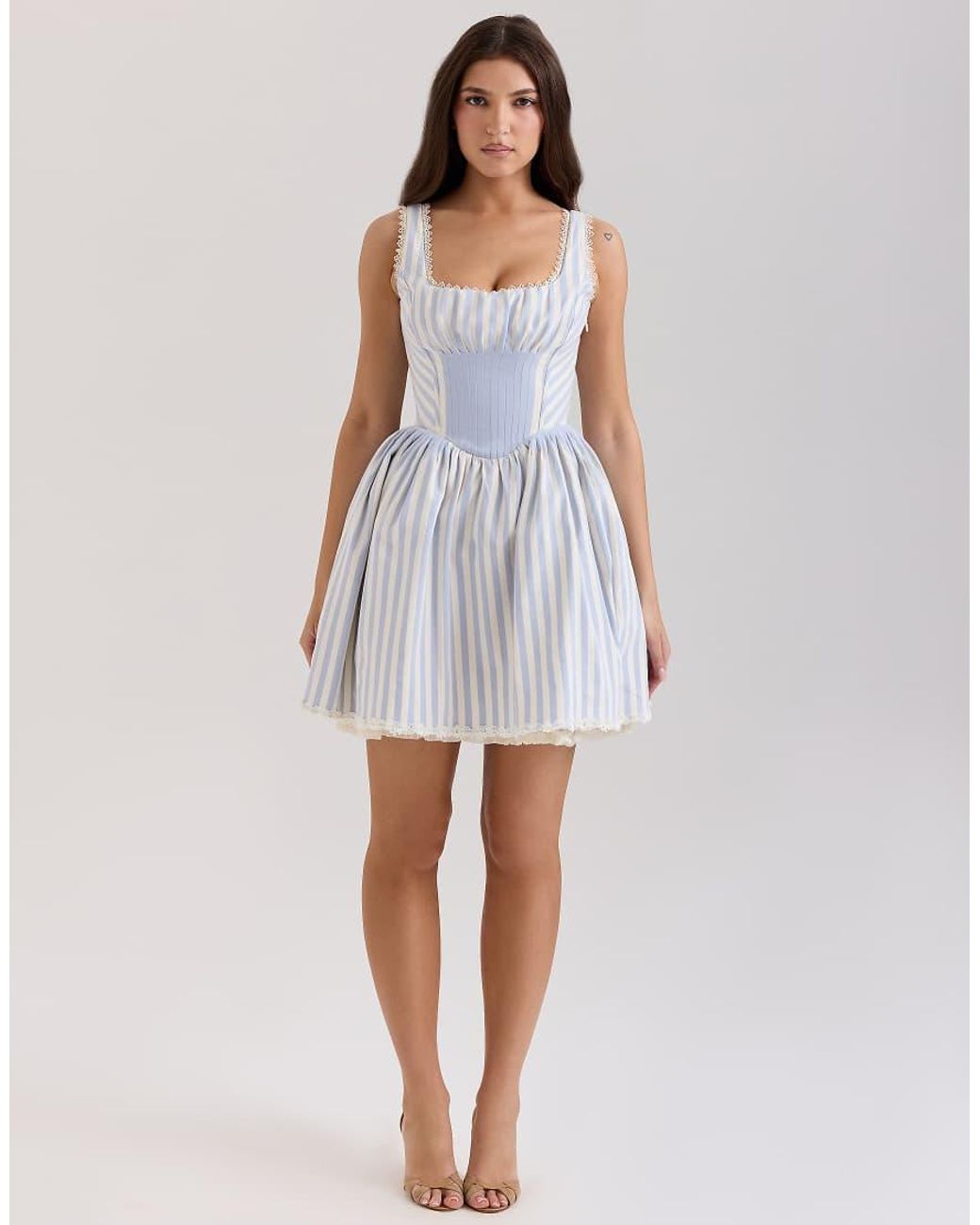 House Of Cb White Liesl Striped Pintucked Mini Dress