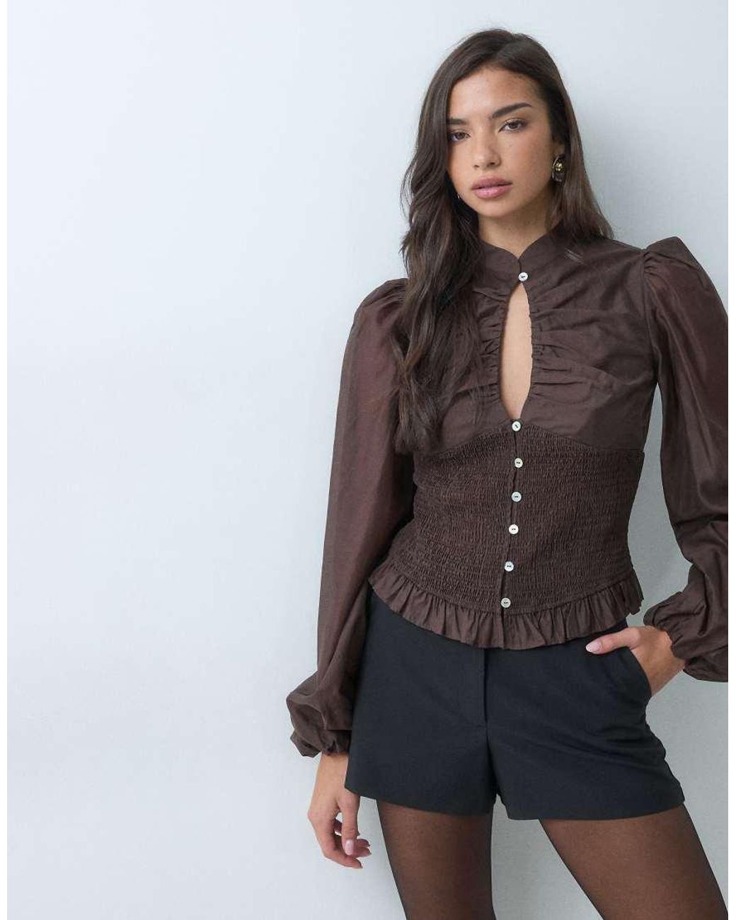 Gina Tricot Gray Keyhole Detail Blouse