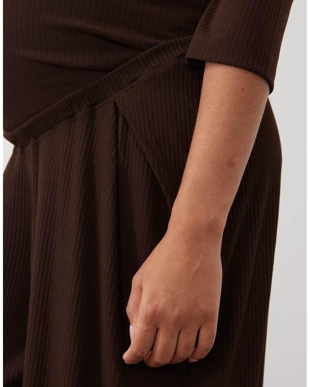 ASOS Brown Asos Design Maternity Lounge Mix & Match Rib Wide Leg Bottom