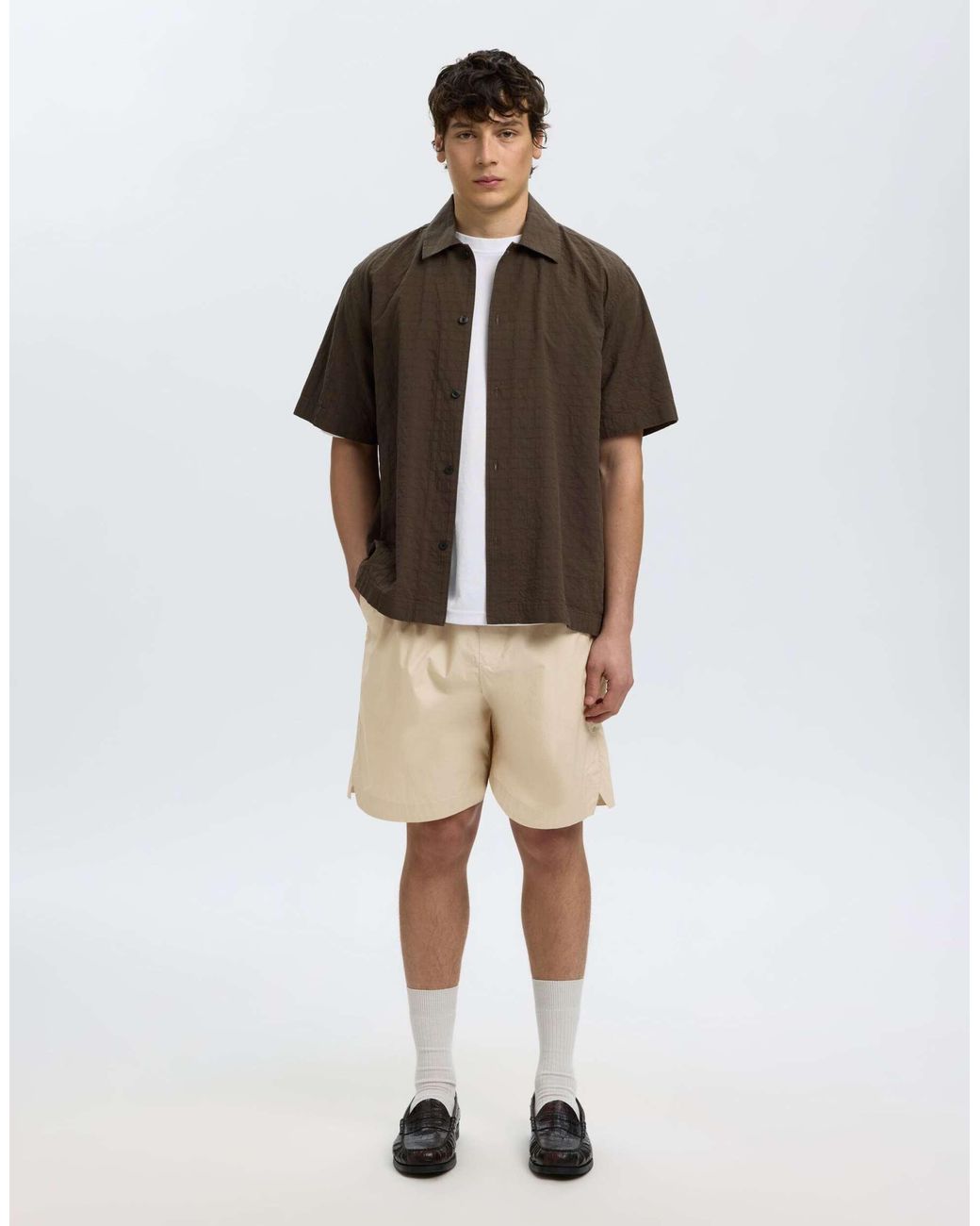 SELECTED Natural Cotton Poplin Drawstring Short for men
