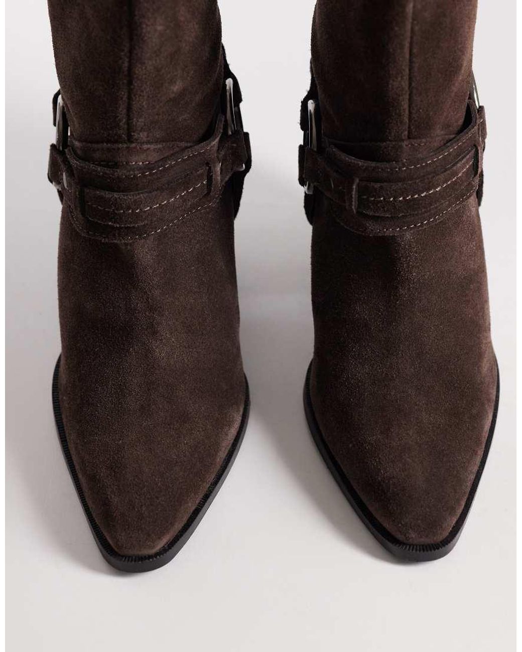 ASOS Natural Elena Suede Western Ankle Boot With Harness