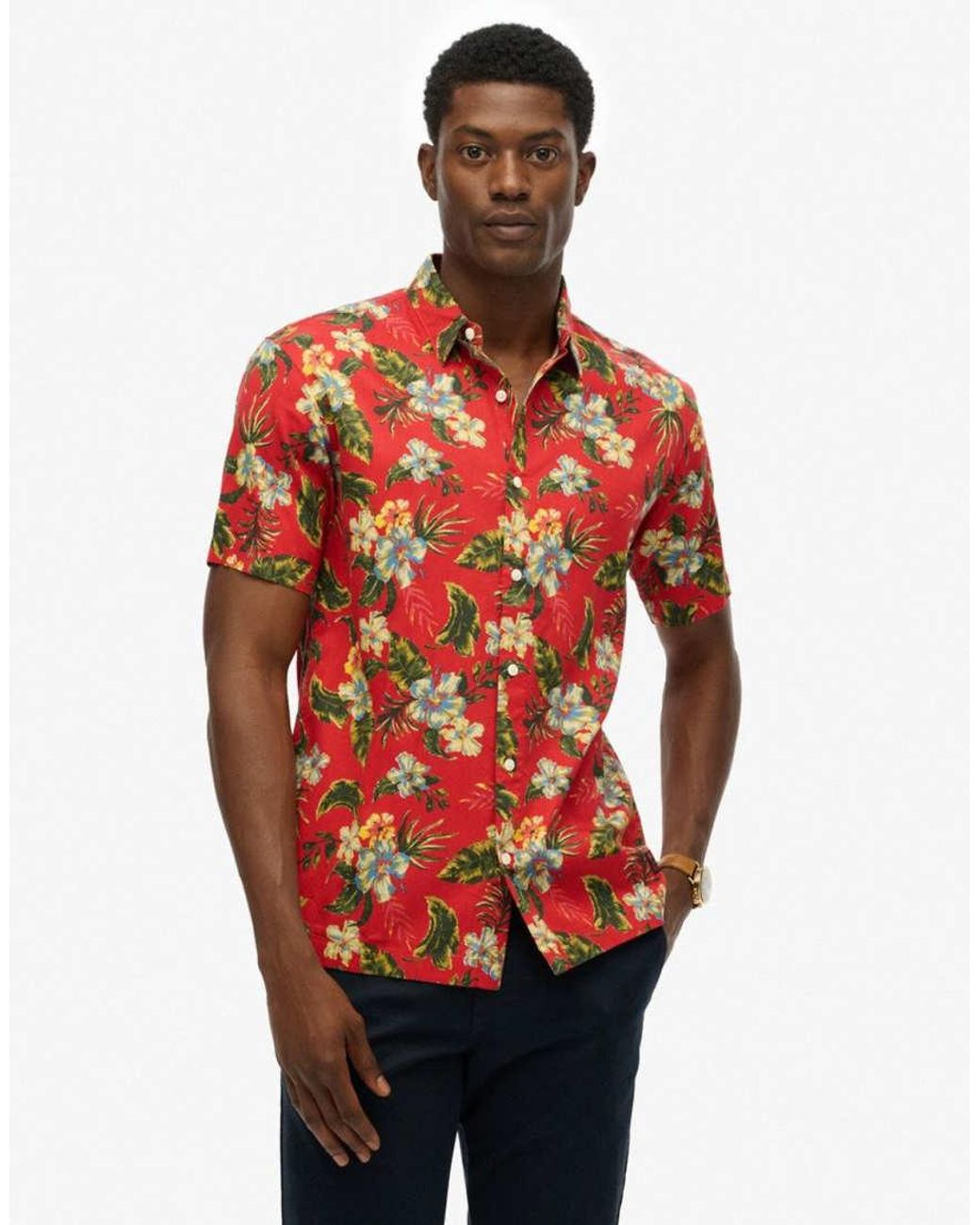Superdry Red Hawaiian Printed Shirt for men