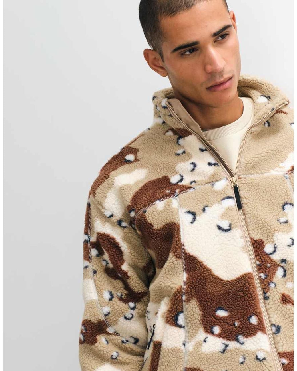 Obey Brown Axis Deset Camo Print Sherpa Zip Through Jacket for men