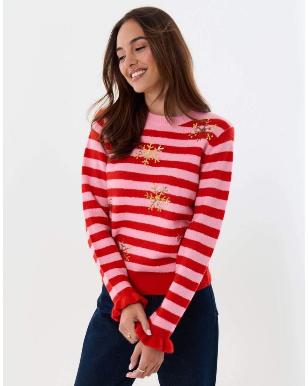 Threadbare Red Sequin Snowflake Christmas Jumper