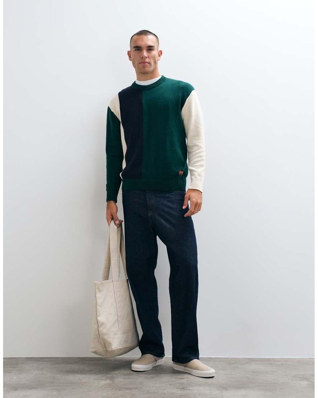 Parlez Green Colour Block Knitted Crewneck Jumper for men