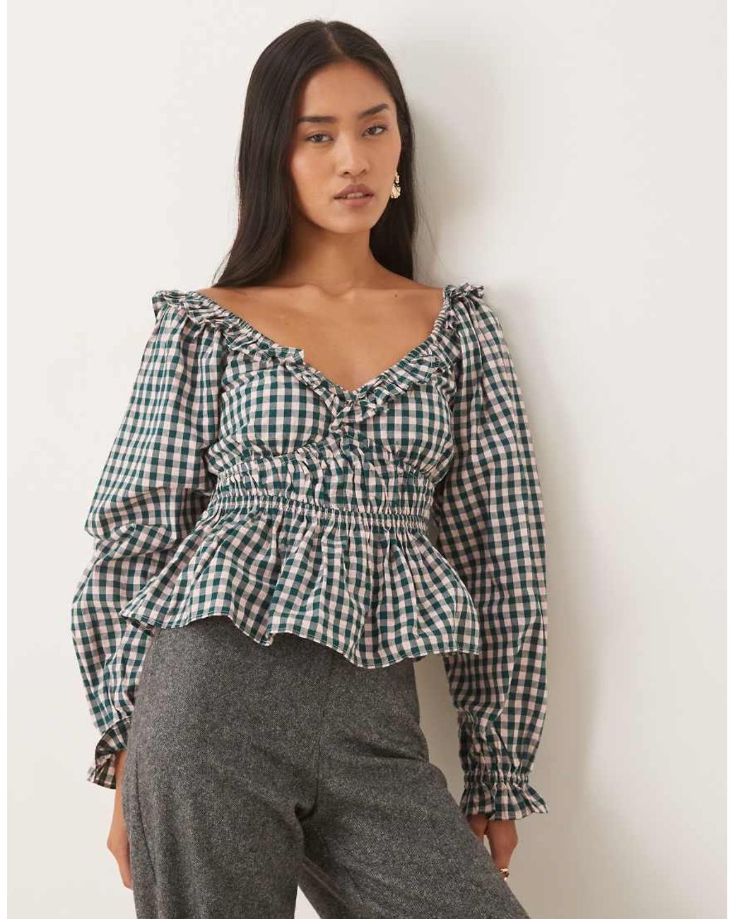 Nobody's Child Gray taggie Milkmaid Blouse