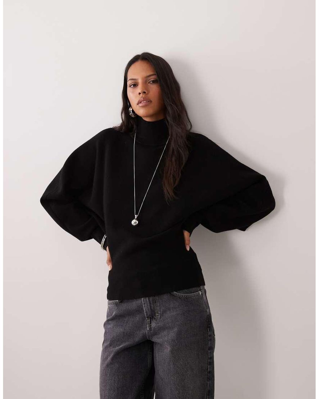 ASOS Black Premium High Neck Batwing Compact Jumper
