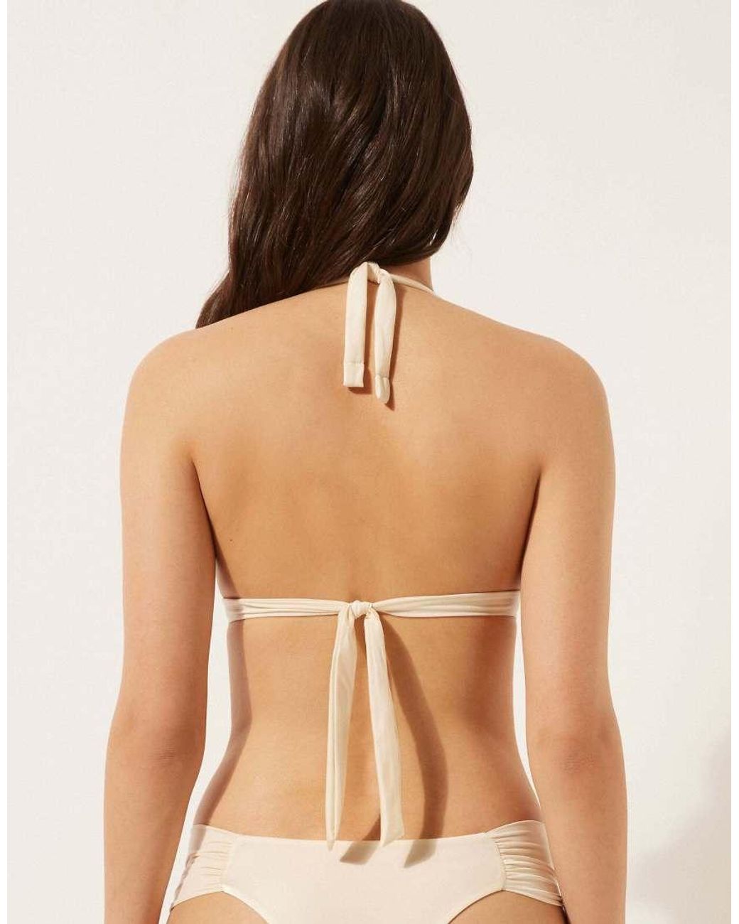 Calzedonia Natural Shiny Satin Padded Triangle Bikini Top