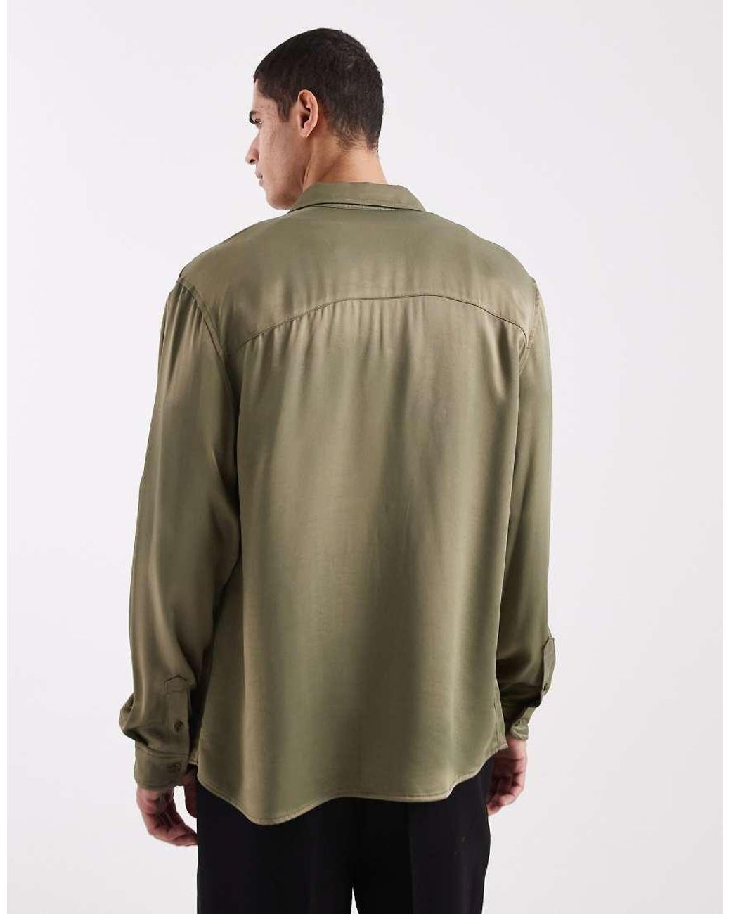 ASOS Green Relaxed Satin Shirt for men