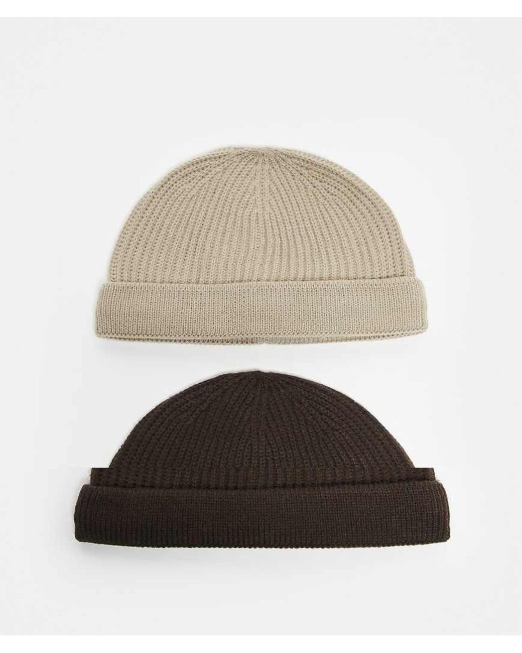 Only & Sons White 2 Pack Fisherman Beanie Hats for men