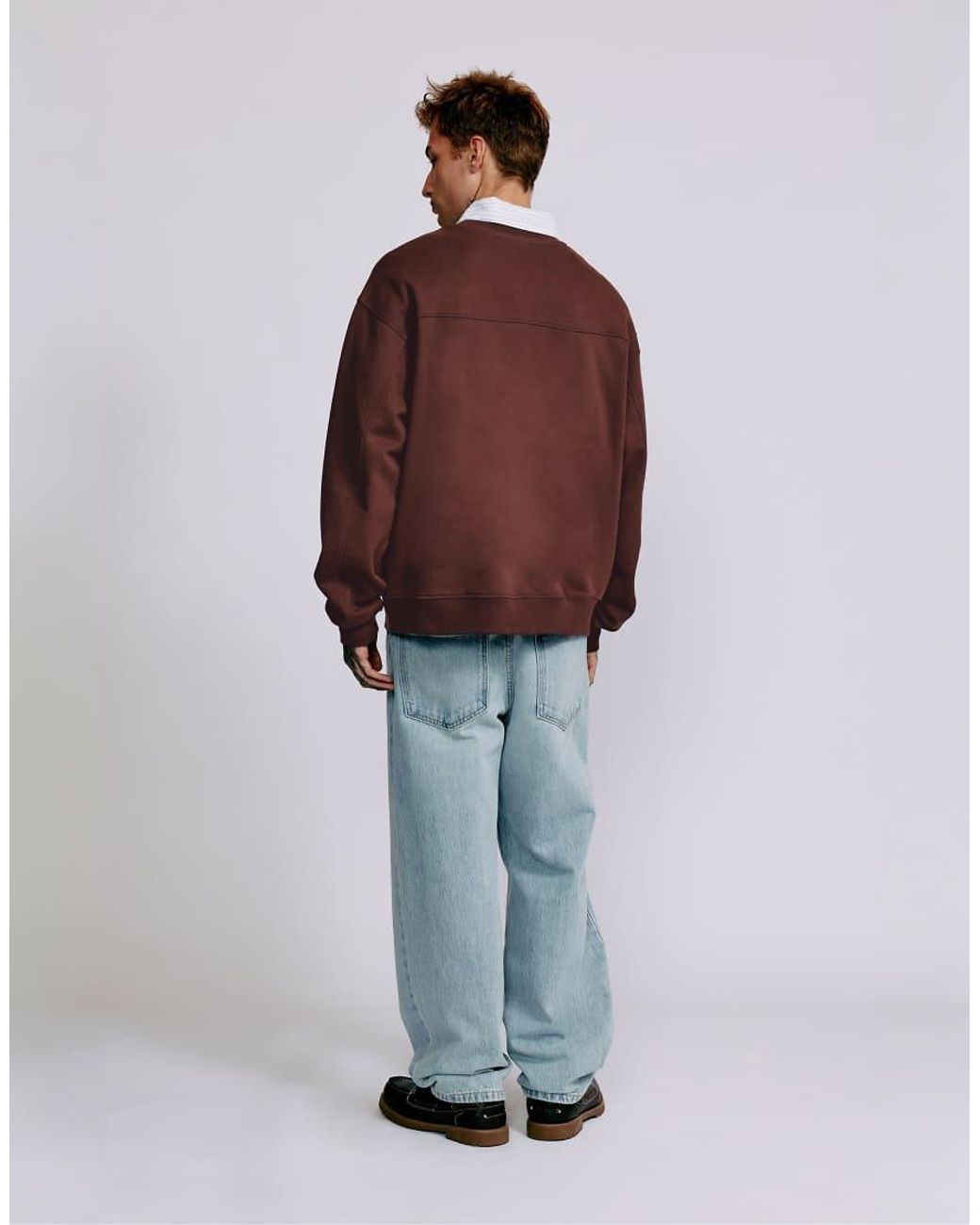 Pull&Bear Brown Embroidered Round Neck Sweatshirt for men