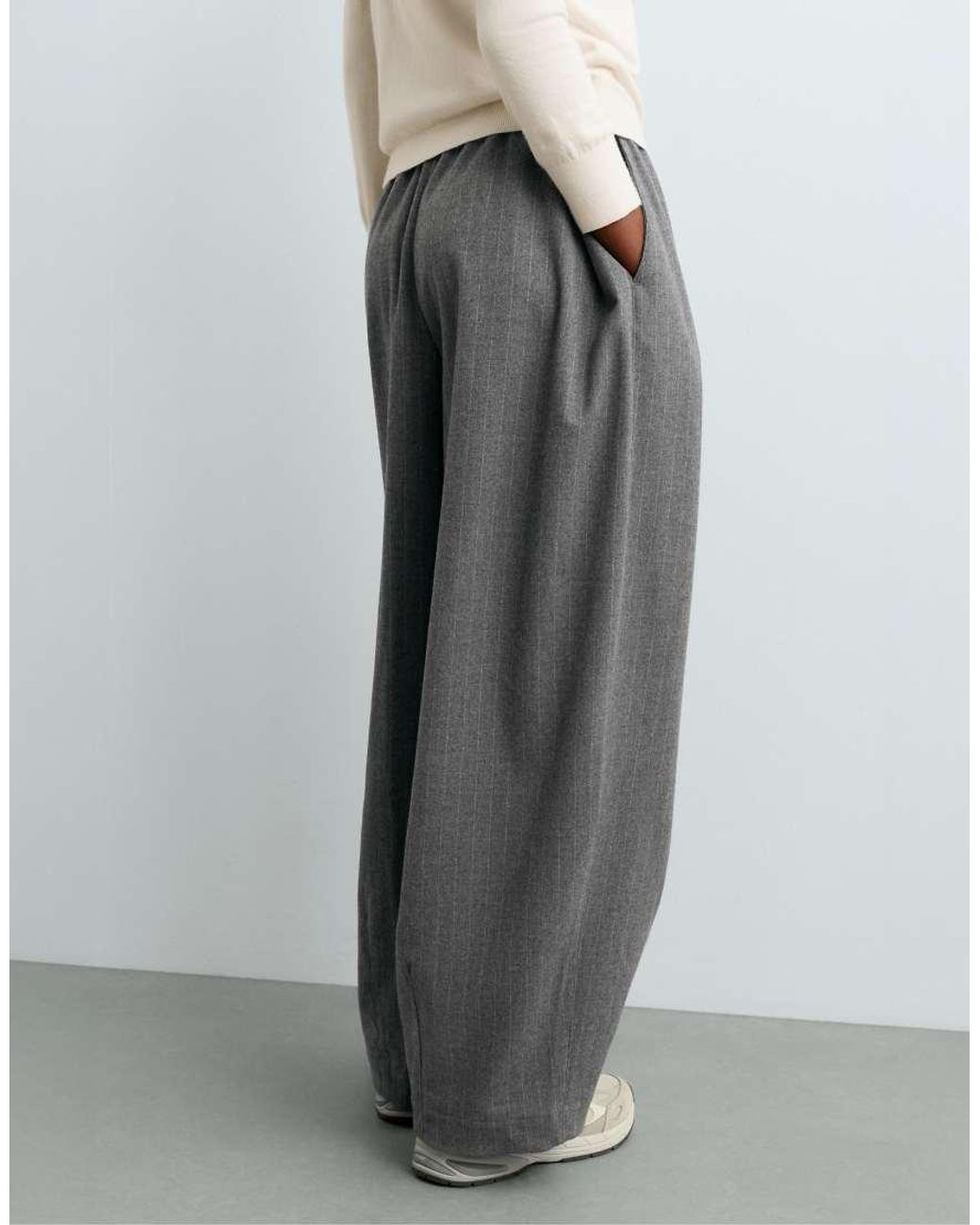 Oysho Gray 15% Wool Pinstripe Balloon Trousers