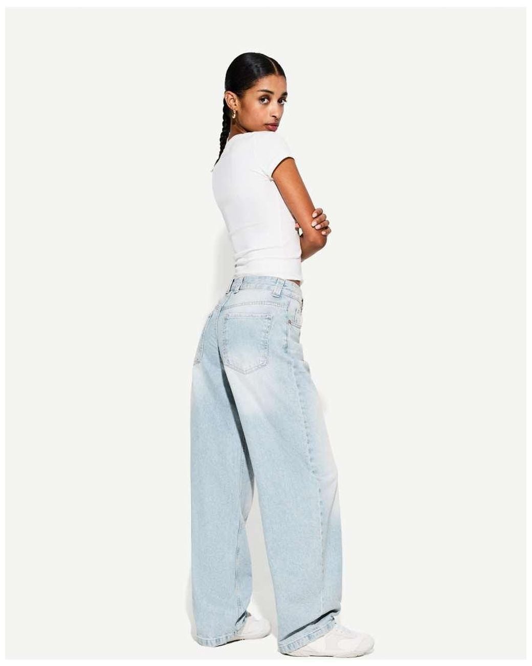 Bershka White Barrel Jeans