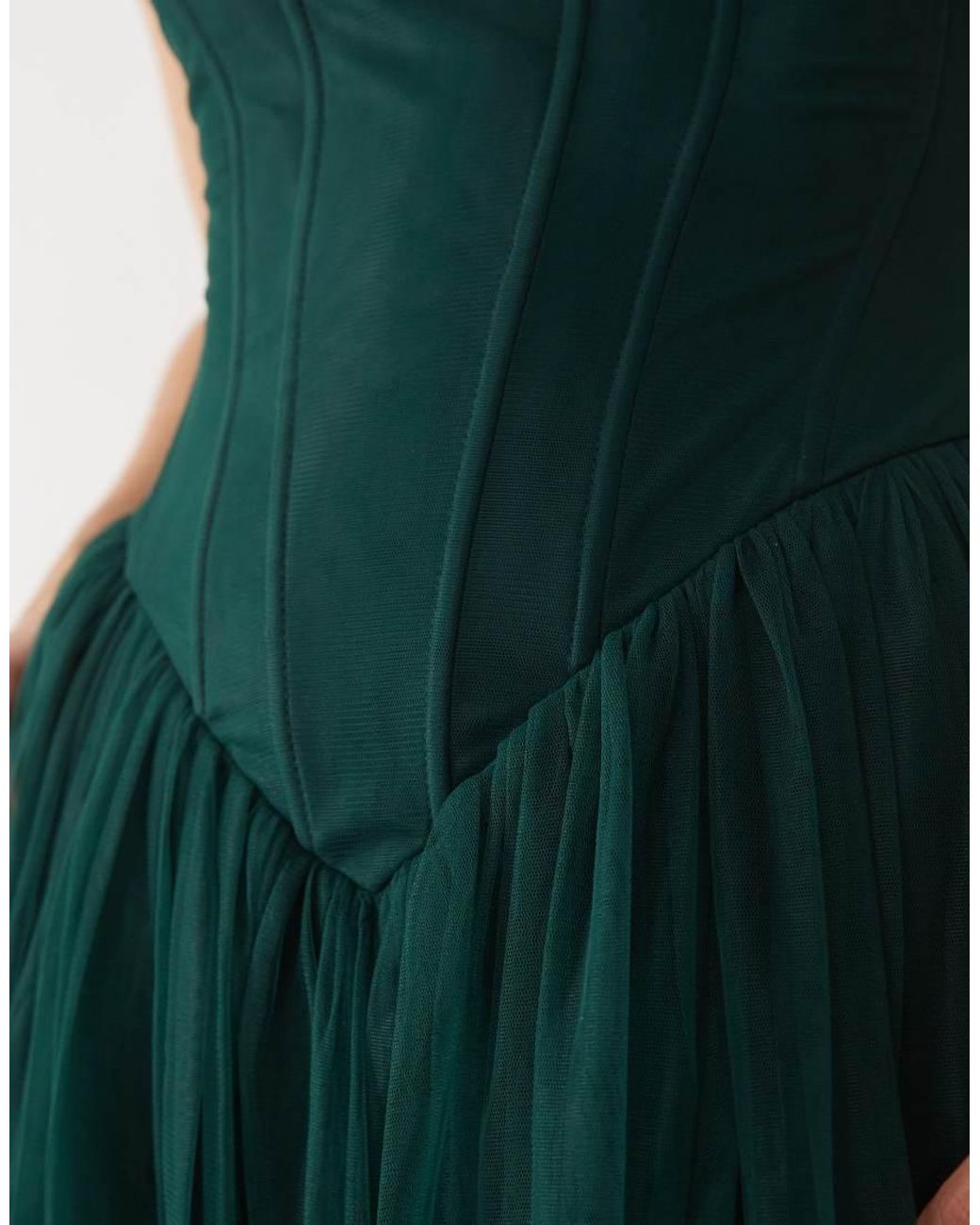 LACE & BEADS Green Tulle Drop Hem Corset Maxi Dress