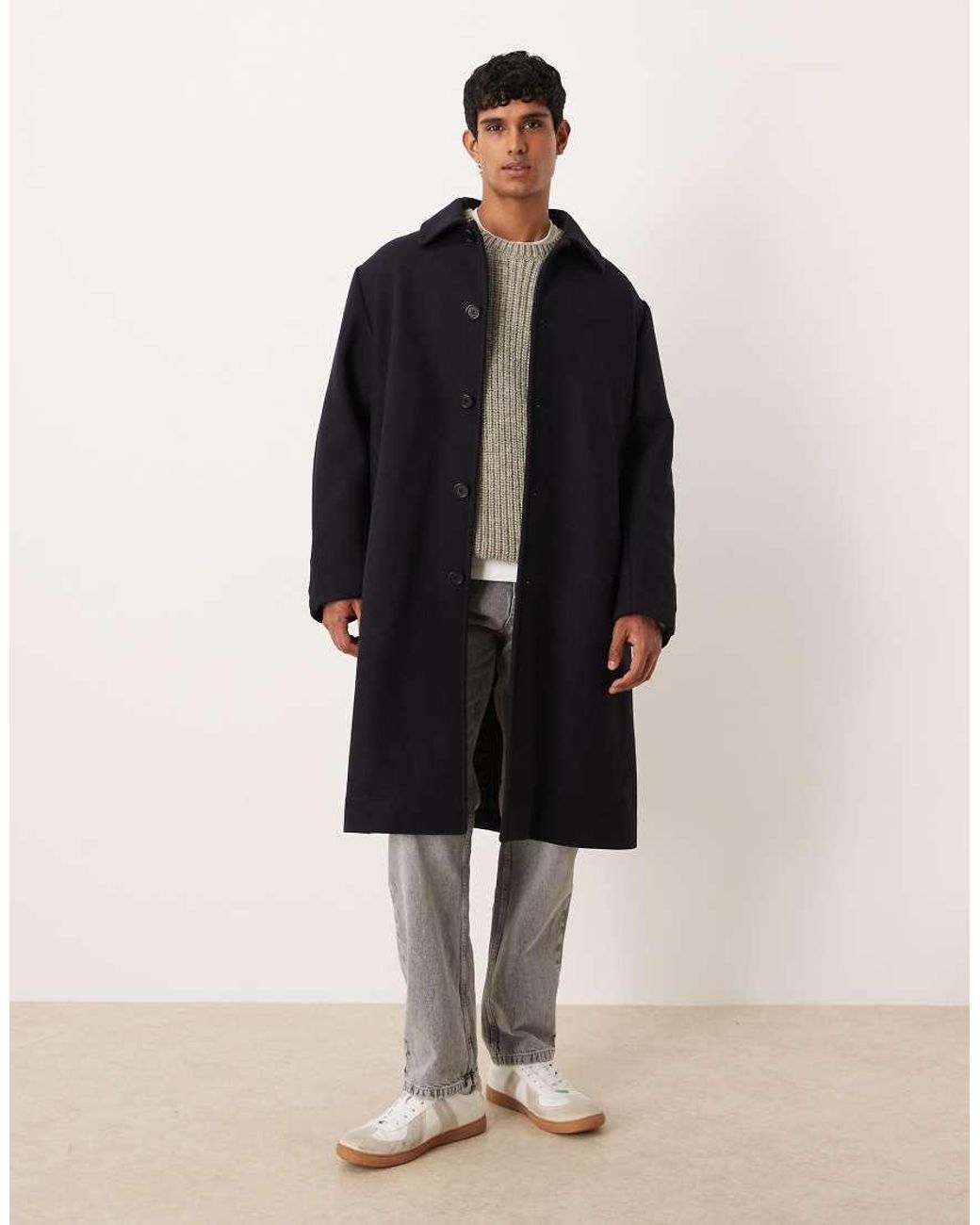 ARKET Black Melton Wool-rich Maxi Overcoat for men
