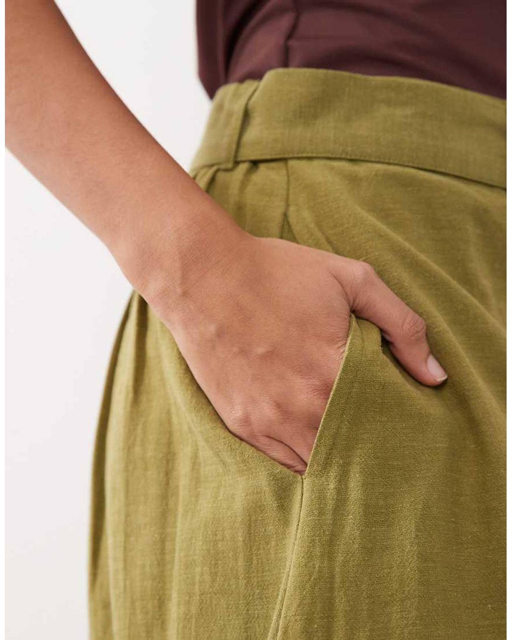 Jdy Green Linen Blend High Waist Belted Maxi Skirt