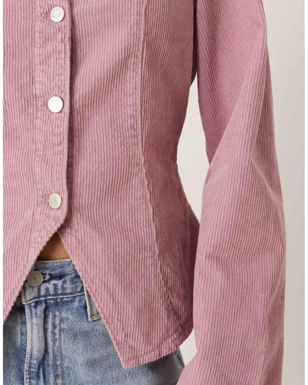 ASOS Pink Long Sleeve Corduroy Top With Cinched Waist