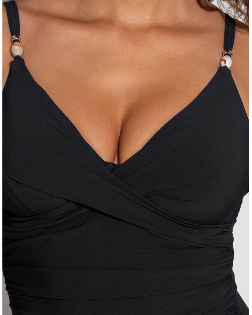 Pour Moi Black Tulum Luxe Matte Non Padded Underwired Twist Front Control Swimsuit