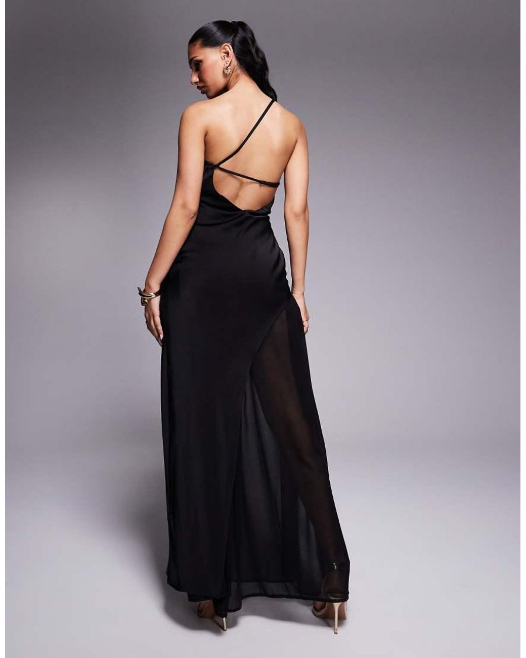 ASOS One Shoulder Asymmetric Satin & Chiffon Maxi Dress in Blue | Lyst UK